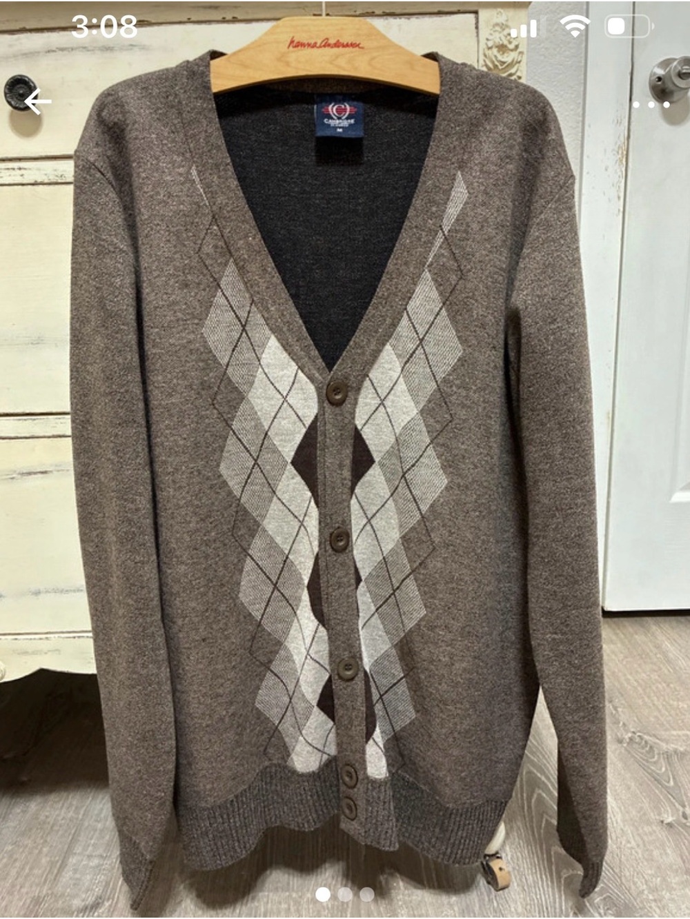 Classic Men's Argyle V-Neck Cardigan Sweater - Brown